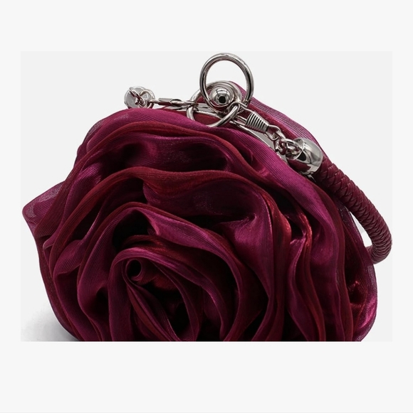 Rose Shaped Evening Bag Soft Satin Clutch Purse Floral Wristlet Handbag - Picture 6 of 6